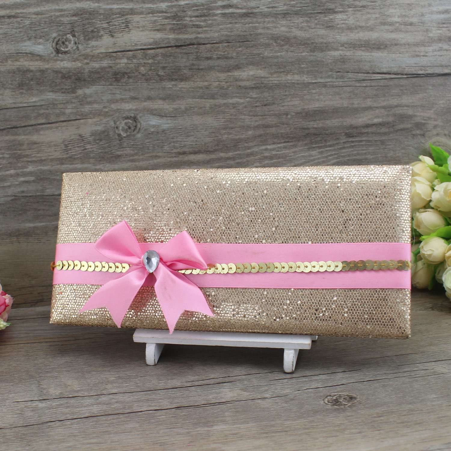 Silk Invitation Card with Hand Bag Beautiful Invitation Card Pink 